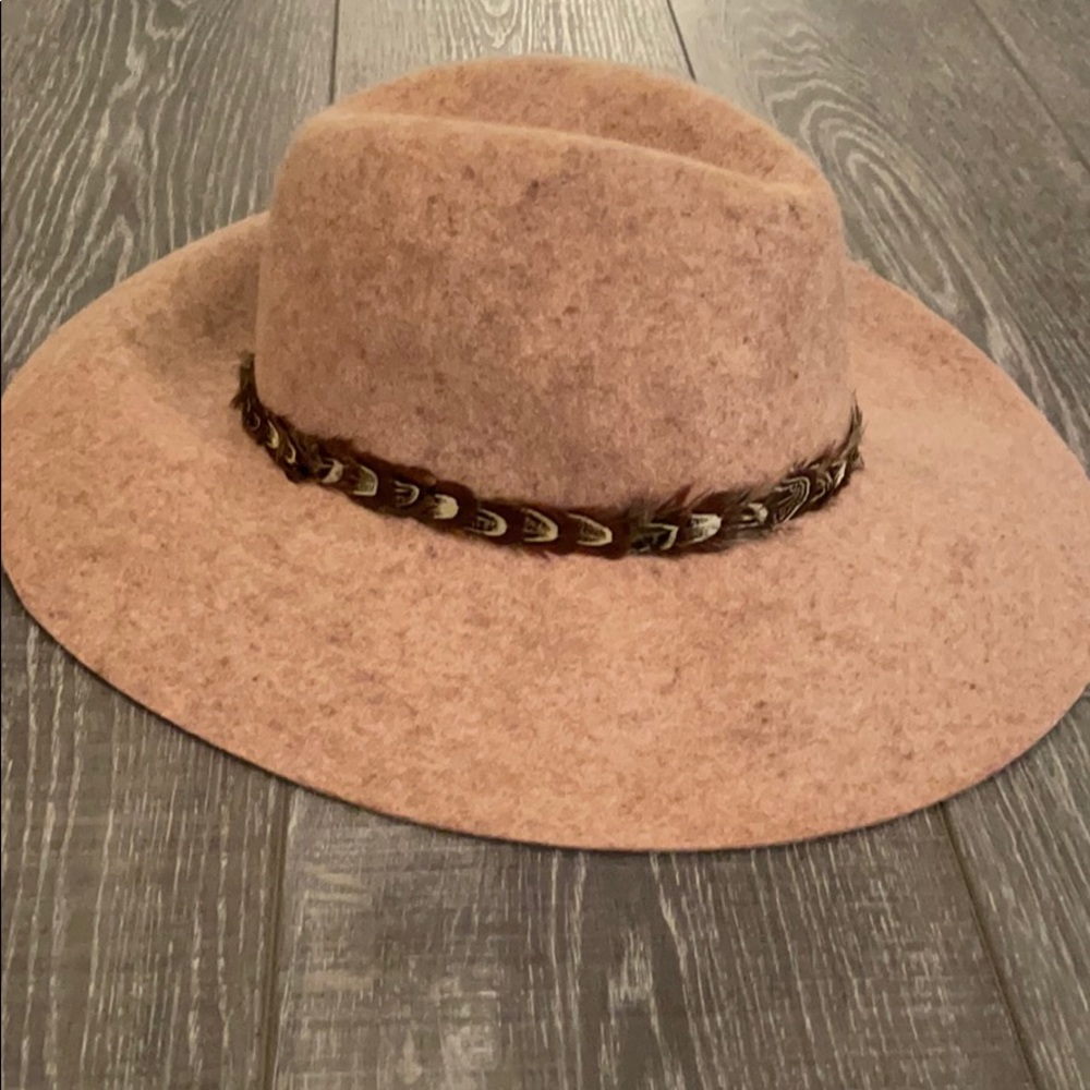 Wool floppy brim fedora with feather trim
